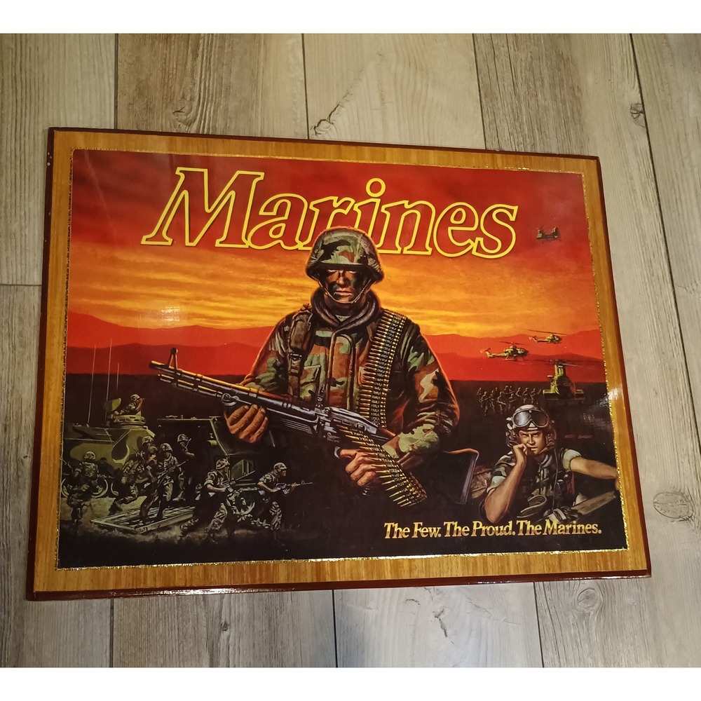USMC Wall Plaque Unisex Large Wood Red Good Ken Barr Recruitment Art 24x19